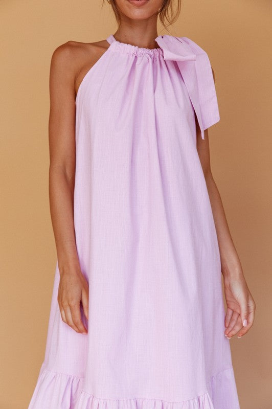 Lilac Shoulder Tie Dress