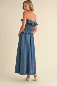 Ruffled Strapless Denim Dress