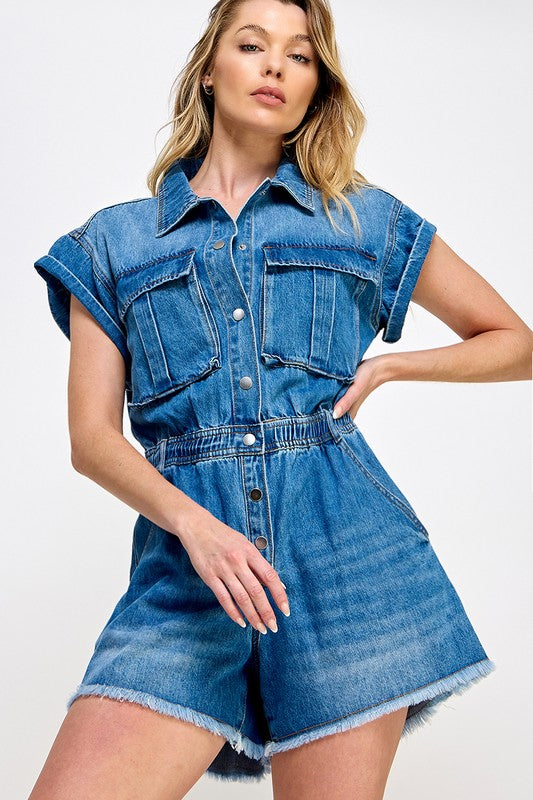 Street Style Denim Romper